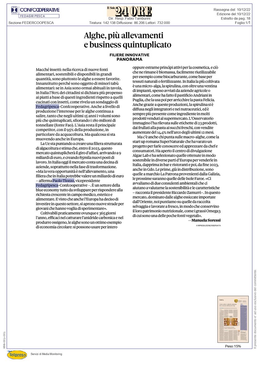 #Alghe, più allevamenti e business quintuplicato. Le prospettive per l'Italia con <a href="/tiozzo_paolo/">Paolo Tiozzo</a> su <a href="/sole24ore/">IlSole24ORE</a> <a href="/ManuelaSoressi/">Manuela Soressi</a> <a href="/Confcooperativ1/">Confcooperative</a> <a href="/FerrariGilberto/">gilberto ferrari</a>