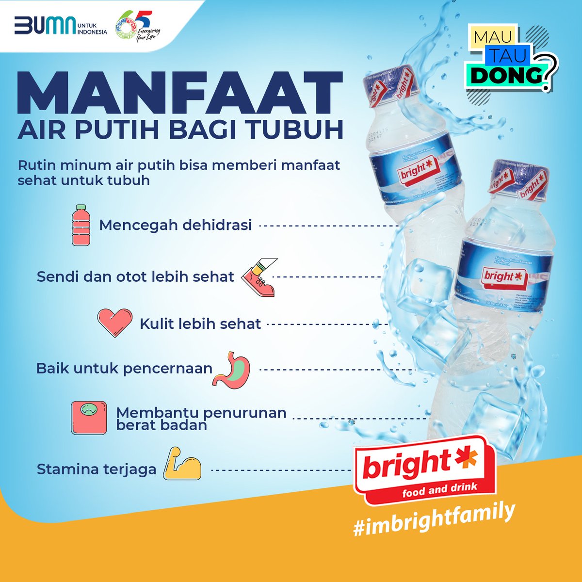 Manfaat Air Putih itu banyak banget loh! Penasaran? CEKKKK dulu postingan kita diatas tentang manfaat Air Putih.

Gimana? Banyak banget kan Bright People jadi yuk ke Bright Store dan langsung borong Bright Air Mineral 

#BrightStore
#PertaminaRetail
