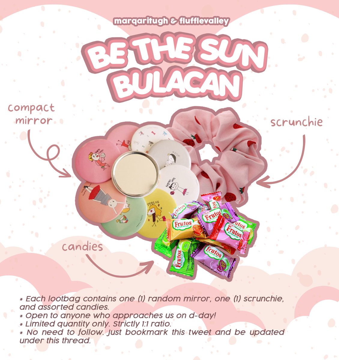 flufflevalley's tweet photo. ♡ #bethesuninbulacan freebies sponsored by: @marqaritugh; board by: yours truly ♡

☁️ jc hand fan exclusive for cherryberries
☁️ goodie lootbag w/ candies for anyone who approaches us 
☁️ time &amp; loc tba under this thread on d-day
☁️ read full mechanics on pub! 💛 https://t.co/1VIunE69RS