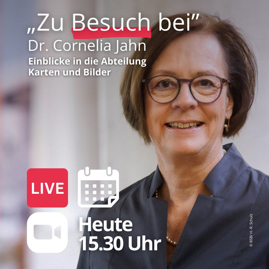 Nicht vergessen: In der Interview-Reihe 'Zu Besuch bei' laden wir Sie heute zu einem Besuch bei Dr. Cornelia Jahn, Leiterin unserer Abteilung Karten und Bilder, ein. Via Zoom bsb-muenchen.de/recherche-und-… #events #bildarchiv #historischekarten #kartografie #bsbmuenchen