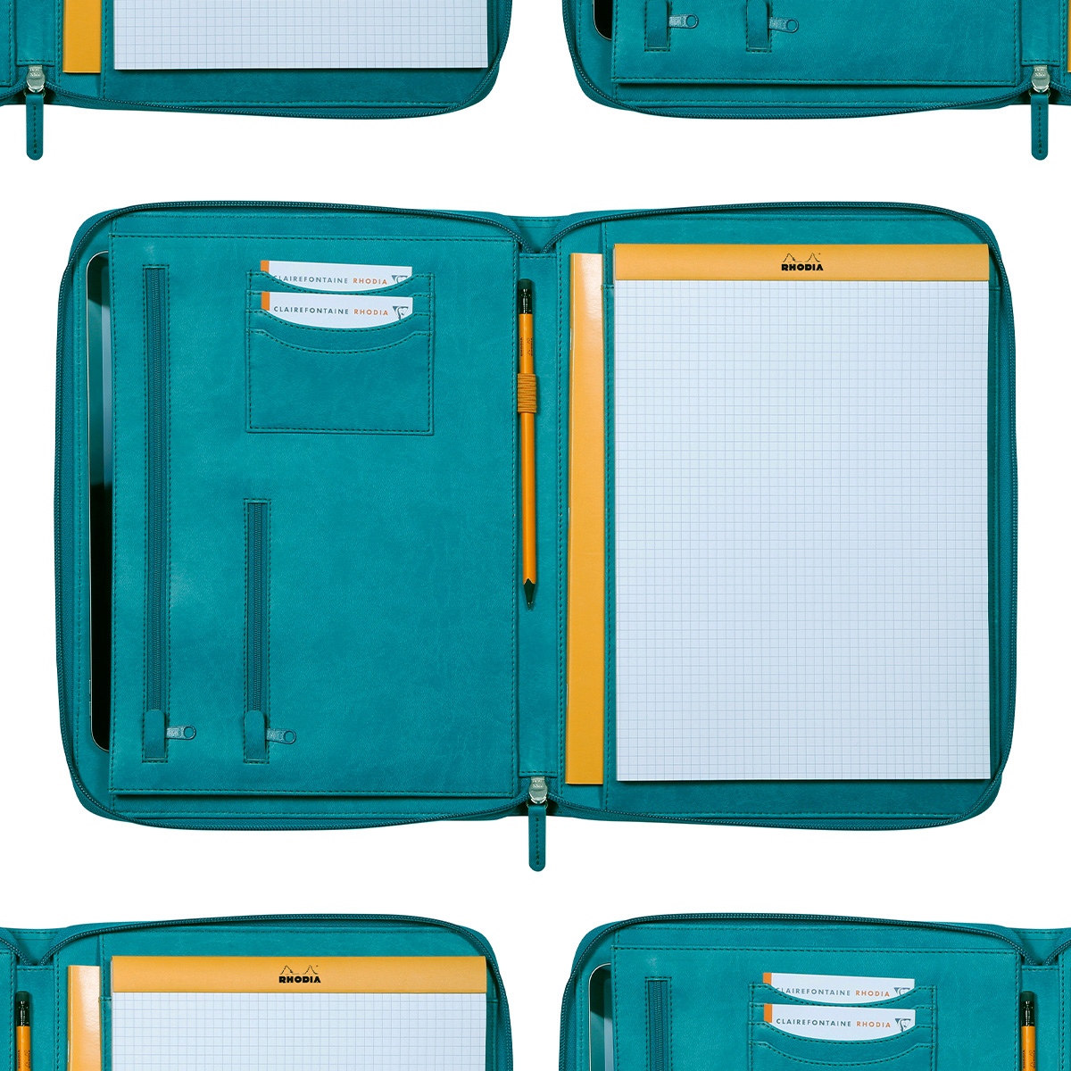 Our range of portfolios feature:
Italian leatherette outside and inside, embossed logo, genuine stitching, discreet matching zipper, orange poplin inner lining, gusseted main compartment.

All in one portfolio...

See the range at Cult Pens -&gt; cultpens.com/c/q/brands/rho…