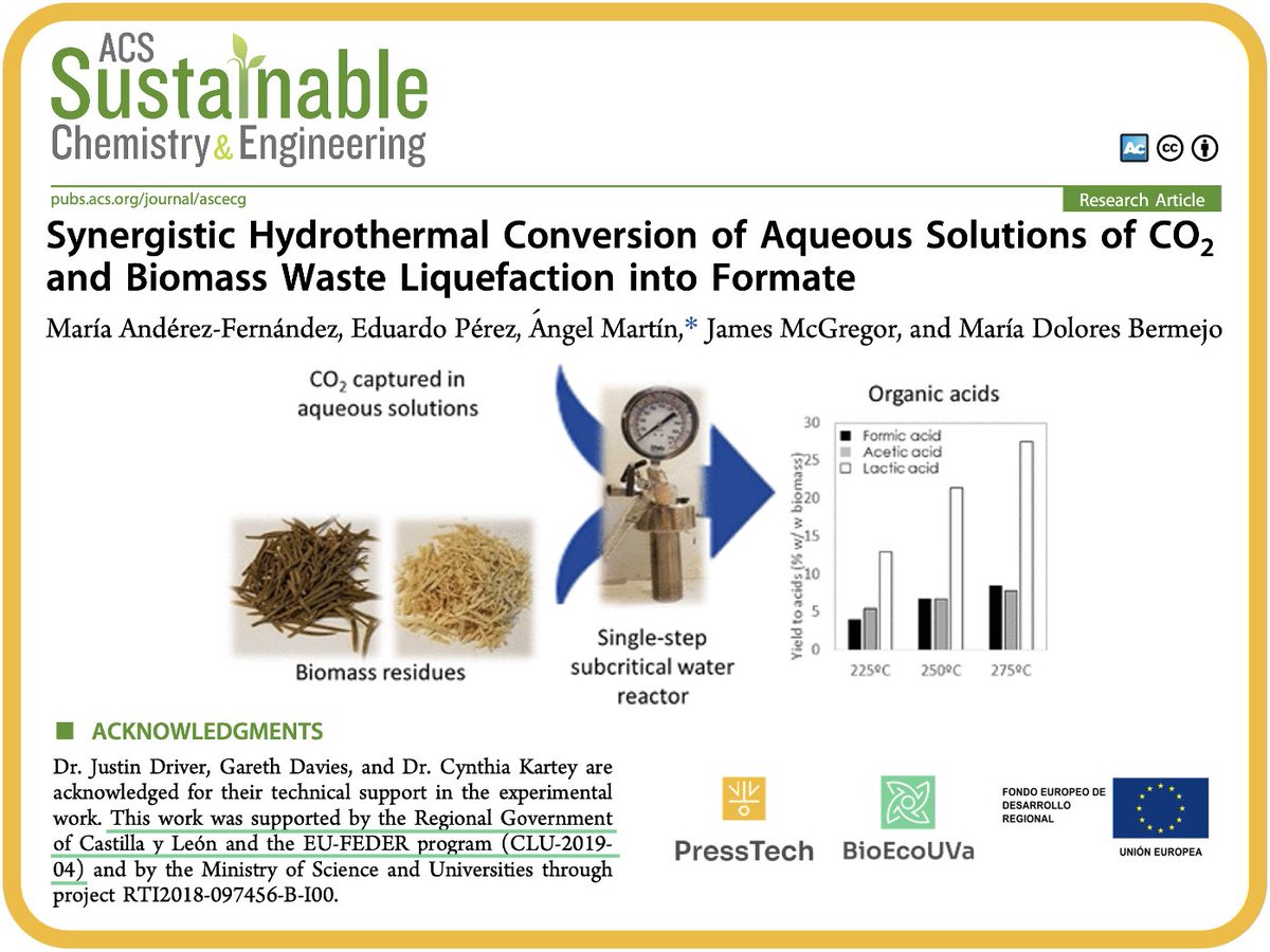 BioEcoUVa's tweet image. 📰 NEW PAPER | “Synergistic Hydrothermal Conversion of Aqueous Solutions of CO2 and Biomass Waste Liquefaction into Formate”
Journal: ACS Sustainable Chemistry &amp;amp; Engineering

👀pubs.acs.org/doi/pdf/10.102…

#Biomass #BiomassConversion #Carbohydrates #Cellulose #OrganicAcids