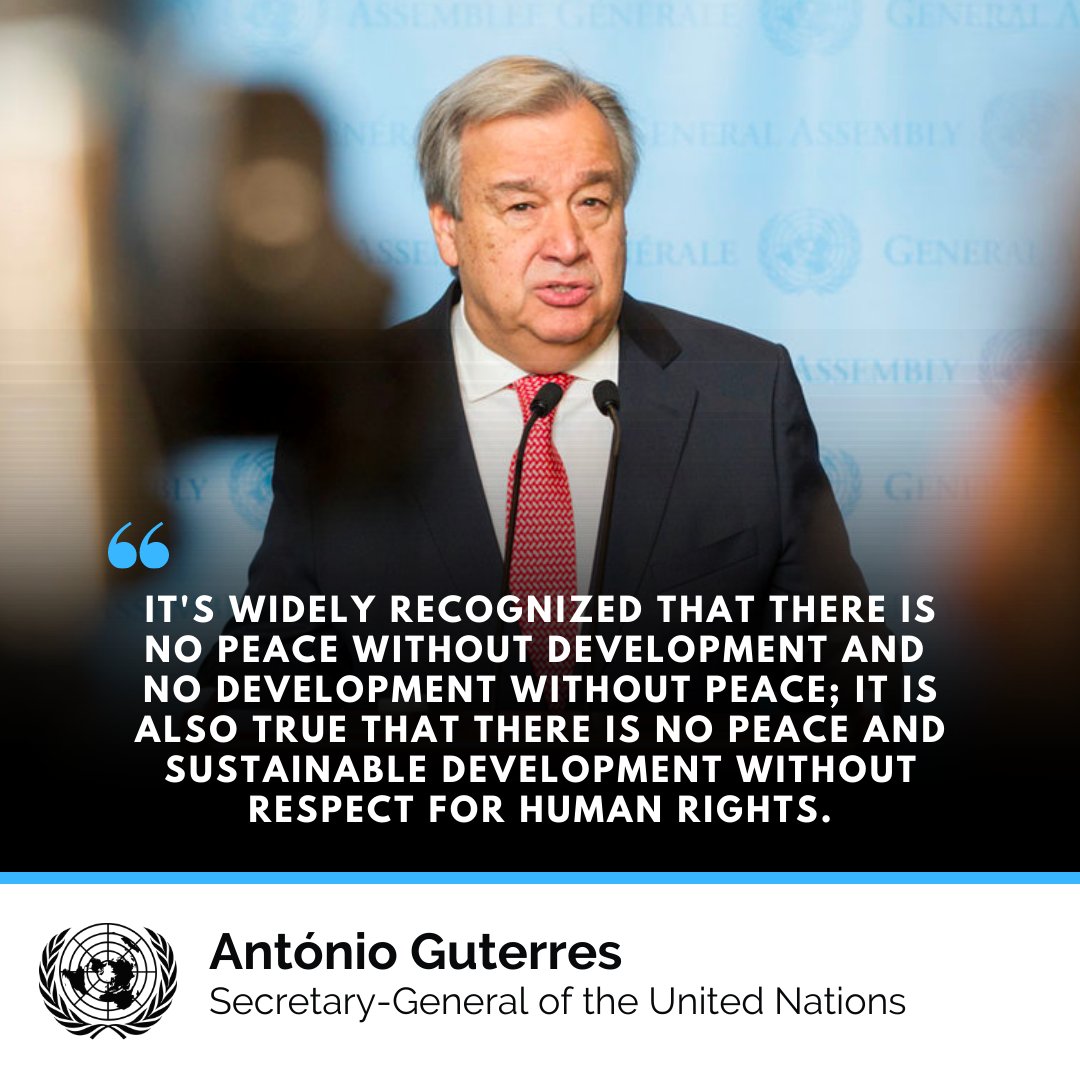 “It's widely recognized that there is no peace without development and no development without peace; it is also true that there is no peace and sustainable development without respect for human rights.”

- <a href="/antonioguterres/">António Guterres</a>

#mondaymotivation #peace #development #humanrights