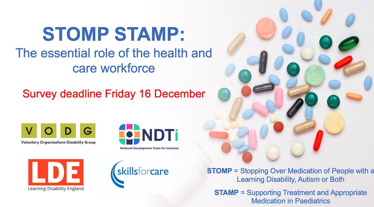VODGmembership's tweet photo. A reminder to all health and #socialcare workforce to share your views on how we can reduce the reliance on psychotropic medications.
Survey closes this Friday, so don’t miss your chance to contribute! https://t.co/93p3IxXSHH
#WeSupportSTOMP #LearningDisability #STOMPSTAMP https://t.co/DfCW6F2D4F