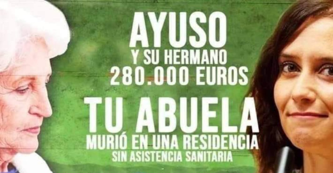 exfuncioneitor's tweet photo. @IdiazAyuso A ti te lo diremos en Mayo. Nosotros no hemos elegido que destroces la sanidad y uses las administraciones para beneficio de tu familia y amigos. Además lo más importante nunca te vamos a perdonar las 7.291 muertes que provocaron vuestros protocolos en las Residencias. https://t.co/OG4yqDvLe1