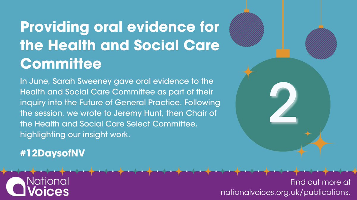 NVTweeting's tweet photo. 🎁On the second day of Christmas...

.@Sarah_Sween gave oral evidence to @CommonsHealth as part of their inquiry into the Future of General Practice, on behalf of National Voices.

#12DaysofNV

📺 https://t.co/CILZDrKDb5 
📄 https://t.co/nQgf9dWohq https://t.co/3VwkFX5t4Z