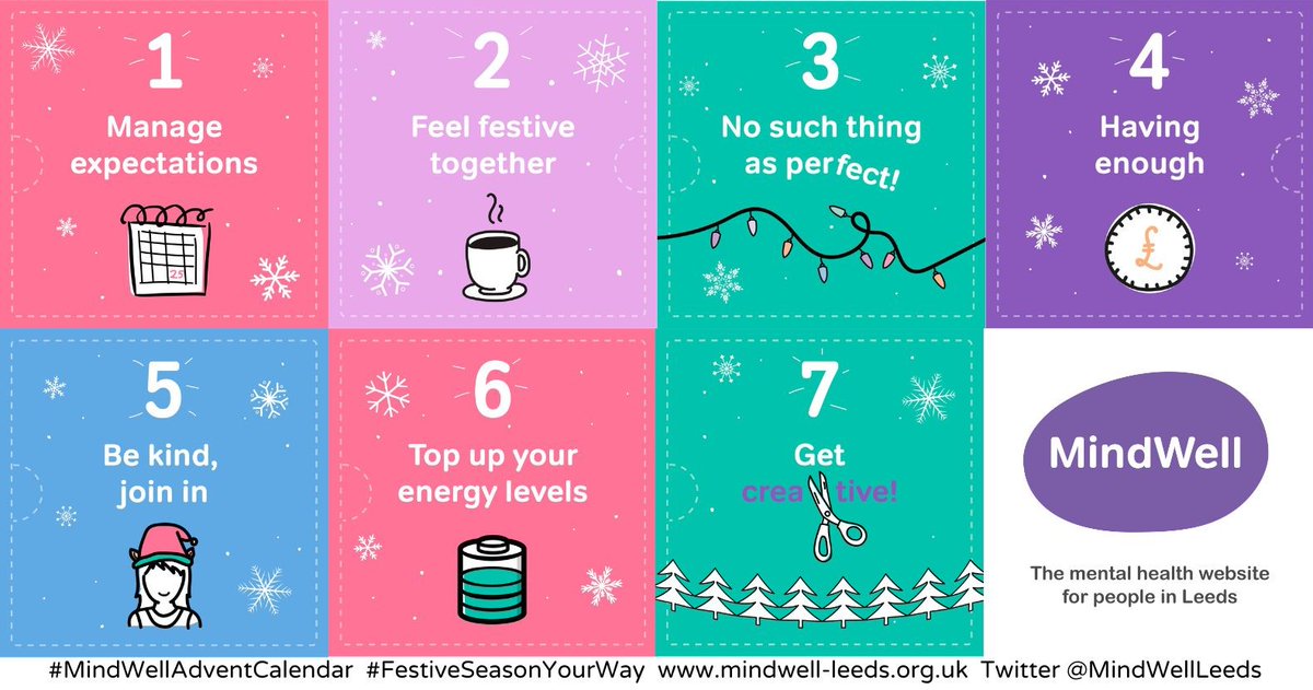 MindWellLeeds's tweet photo. Why not mark the #FestiveSeasonYourWay this year with our #MindWellAdventCalendar? Many of us experience stress or worry this time of year, so we're sharing #wellbeing tips, links to local #support &amp; ideas for #Leeds festive events: https://t.co/ZIbbggJgyB. Join in or share! https://t.co/StPl126idC