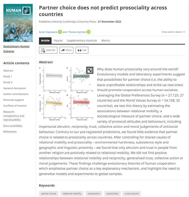 Journal_EHS's tweet photo. Partner choice does not predict prosociality across countries https://t.co/jWQBsN0MbO 

By Scott Claessens and Thanos Kyritsis

#AcademicTwitter #publishing #journal #openaccess #Cultural #patnerchoice #prosociality https://t.co/GIMKHoa1fF