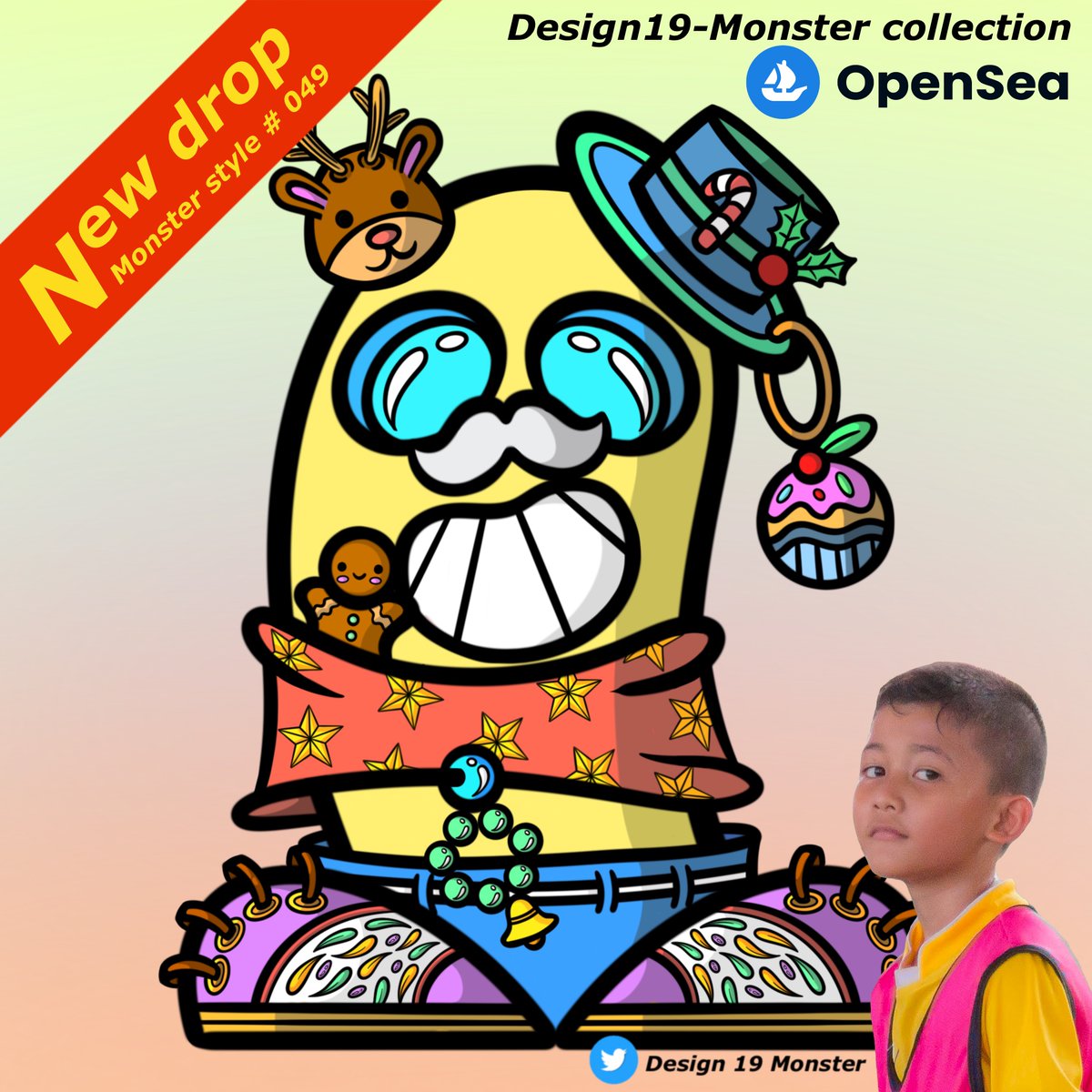 Hello, my name is Design And this is the monster 49, Monsters dressed up to celebrate Christmas 😇

🧿Collection" Design19-Monster Collection "
⚡️Monster style # 049
🪐Price : 0.018 Eth
opensea.io/collection/des…

#NFTKids #NFTs #NFTCommmunity #NFTJAPAN