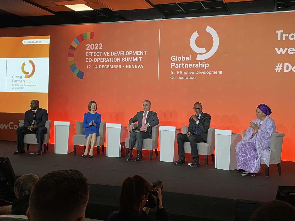 High level panel including President Kagame, President Ignazio, Dep Sec General Amina at Effective Development Co-operation Summit. Indeed “we are all dependent on each other” systems of Dev Cooperation must adjust to the new realities. #DevCoSummit #Geneva @HonBeenebeene
