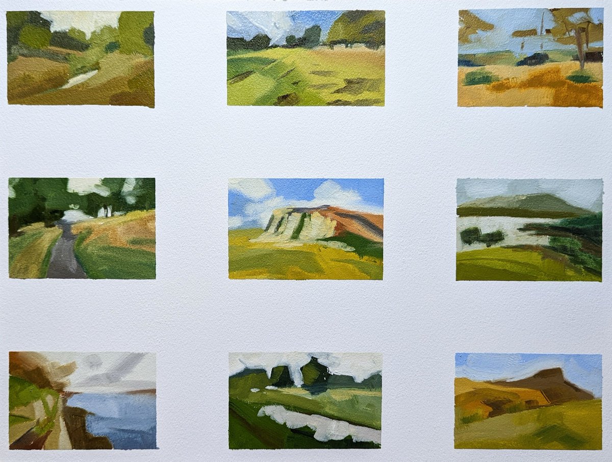 Spent a lovely Saturday painting my friends' landscape snaps into my old fave, a mini-grid.