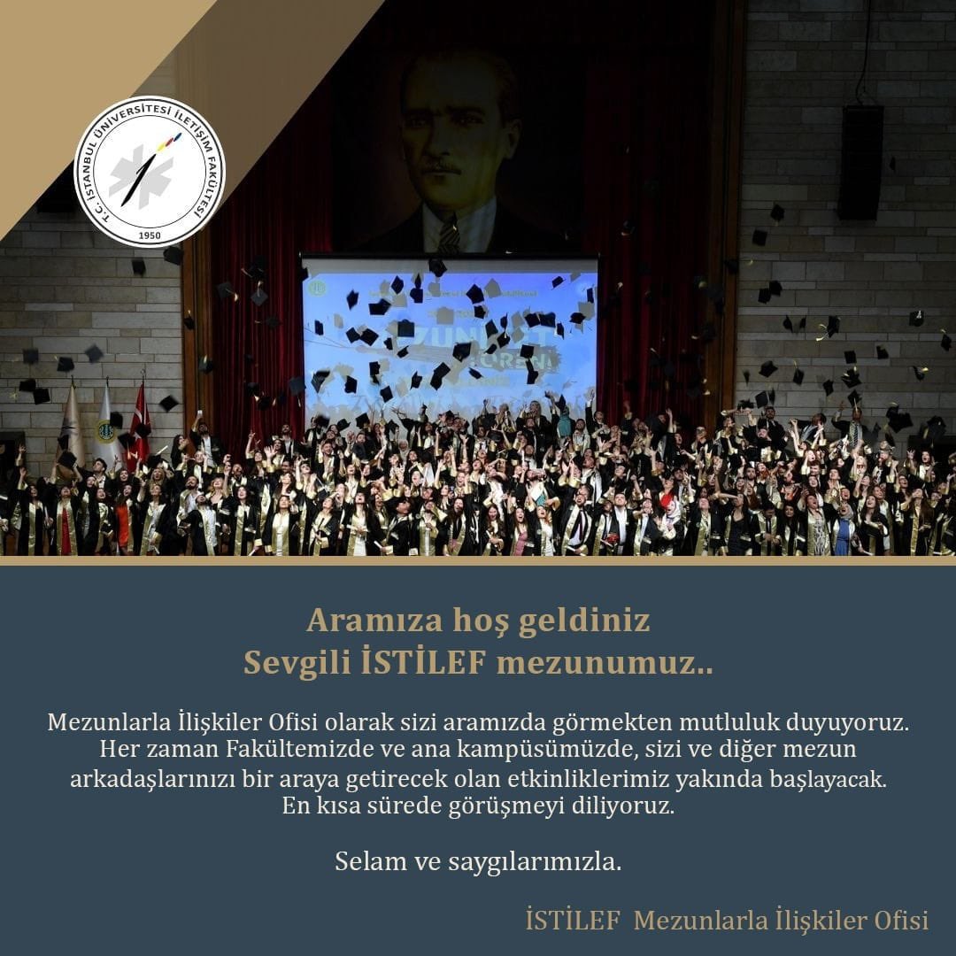 Sevgili mezunlarımız, 

Mezunlarla İlişkiler Ofisi’miz ile iletisim.mezun@istanbul.edu.tr mail adresi üzerinden iletişime geçebilirsiniz.