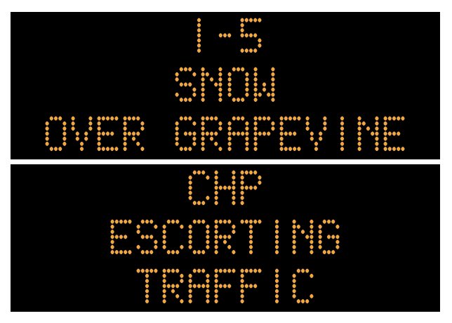 Grapevine: Interstate 5 over Grapevine CHP ESCORTING/PACING traffic due to snow.<a href="/CHPFortTejon/">CHP Fort Tejon</a> <a href="/CaltransDist7/">Caltrans District 7</a>
