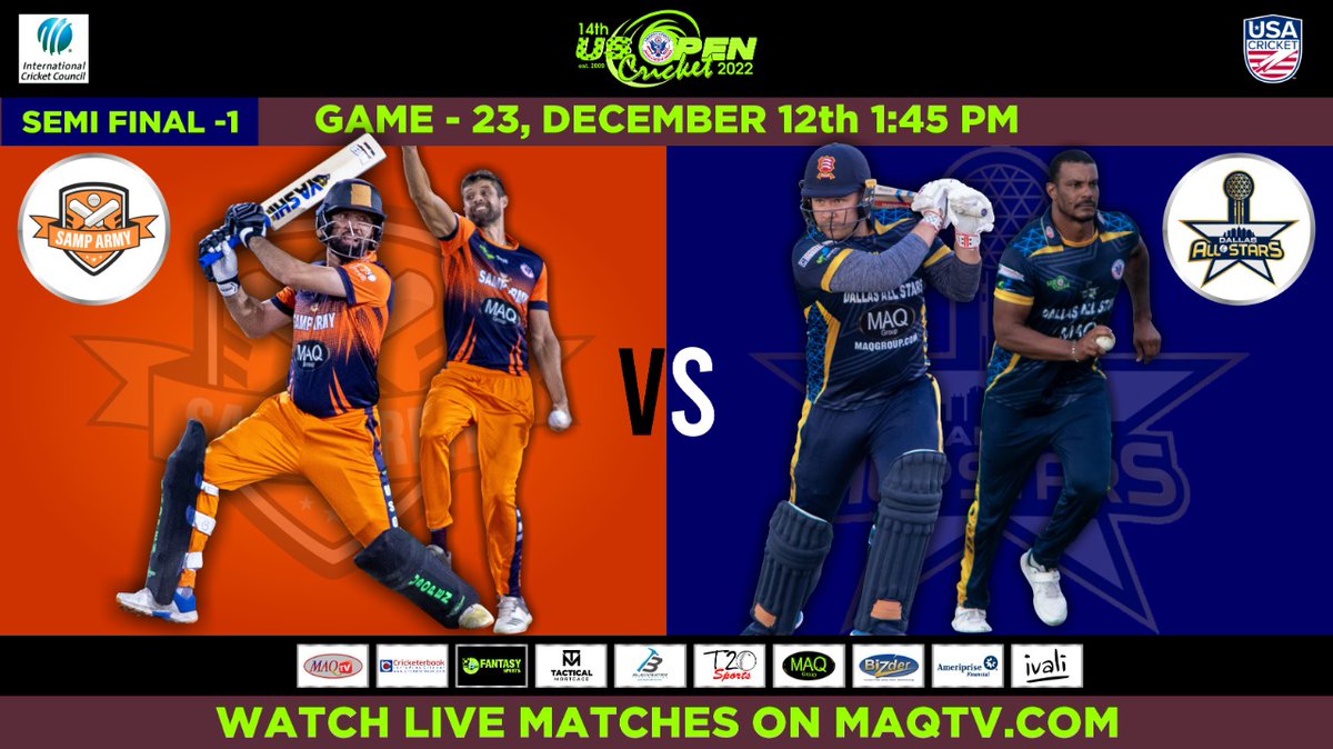 1st Semi Final : Samp Army Vs Dallas All Stars Live from maqtv.com US OPEN CRICKET 2022 T20 PREMIER LEAGUE DECEMBER 5TH TO 13TH, 2022 #usopen2022 #icc #usacricket #ment20 #t20cricket #usopencricket #ccusa #maqtv #worldcup
