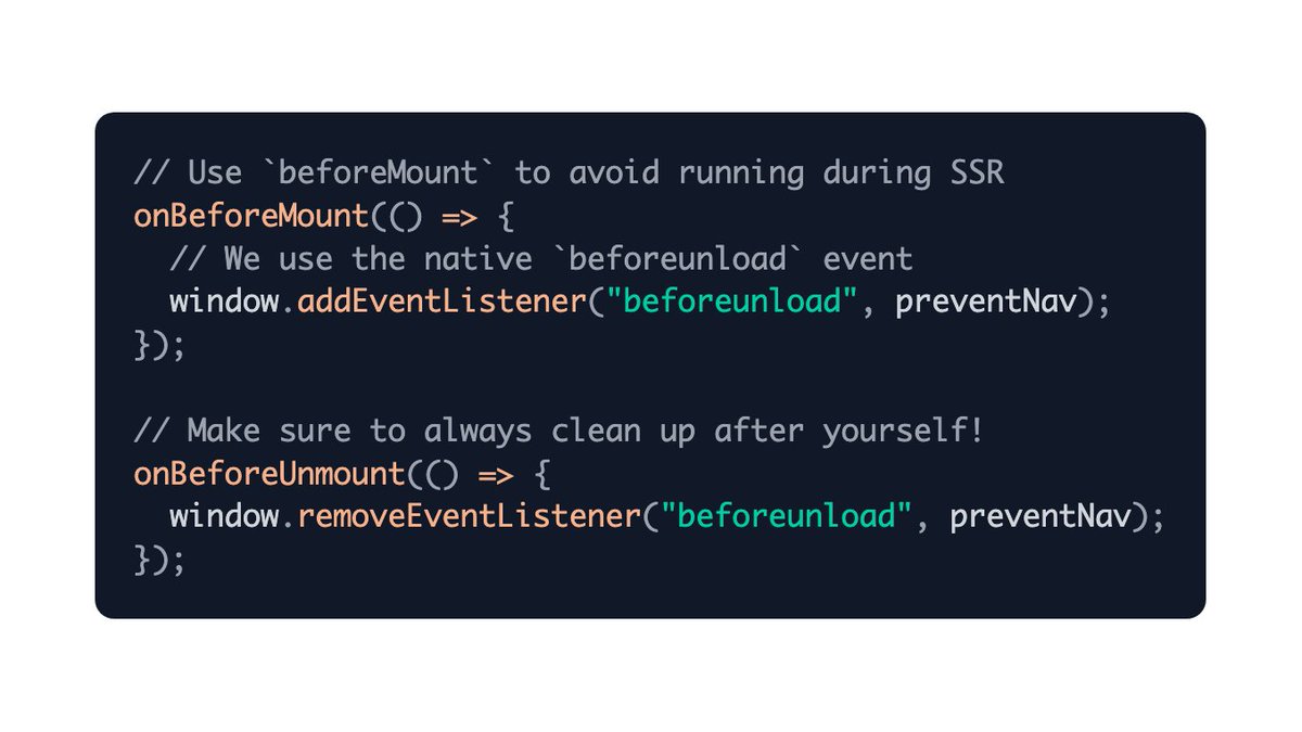 MichaelThiessen's tweet photo. We can use the native `beforeunload` event to detect when a user is about to navigate away or refresh the page: https://t.co/lyn8chDcAv