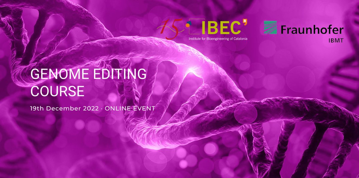 IBECBarcelona's tweet photo. 🚀 Don't miss the Genome Editing course on December 19th!
This online course is aimed to provide an overview of 🧬 #genome #editing and gene therapy for applications biomedicine. Organised by #IBEC and @Fraunhofer #IBMT
Register now at 👇
https://t.co/u0l8u0W65v https://t.co/YRtZVJRIsN