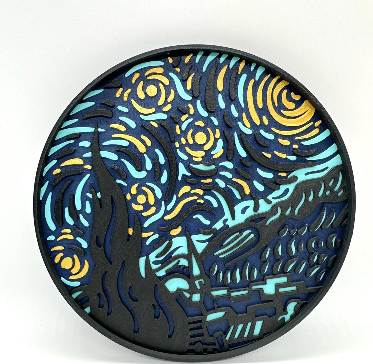 Bringing Vincent van Gogh's masterpiece "The Starry Night" to life in a whole new dimension! 🖼️

Get the 3D Model design by BAMBULAB <a href="/BambulabGlobal/">Bambu Lab</a> on <a href="/Cults3D/">Cults.</a> 3D-printed: ow.ly/gaRG50M0KFu