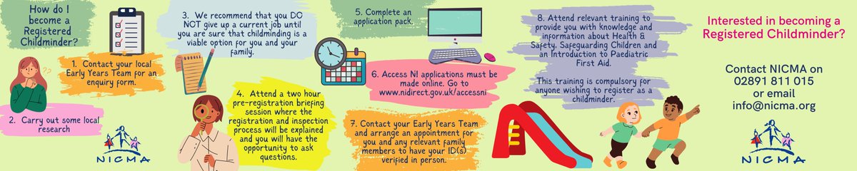 How do you become a Registered Childminder? There are a few important steps to becoming a Registered Childminder but we are here to support our members throughout their journey. 
Join our Registered Childminder Academy. Contact Grainne 07517 472 271 or grainne.scullion@nicma.org