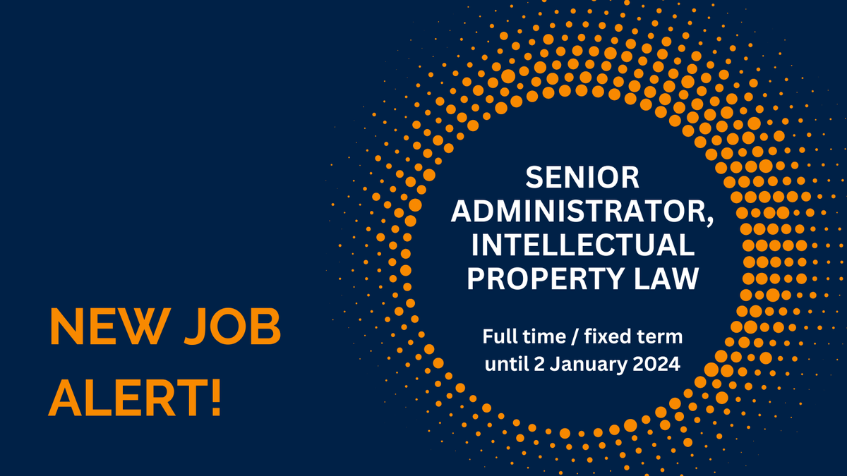 We’re hiring! We are searching for a new Senior Administrator in Intellectual Property Law (Grade 7), working on the PG Diploma in IP Law and Practice, the new MSc in IP, and @Oxford_OIPRC. Apply now: bit.ly/3PyVwit