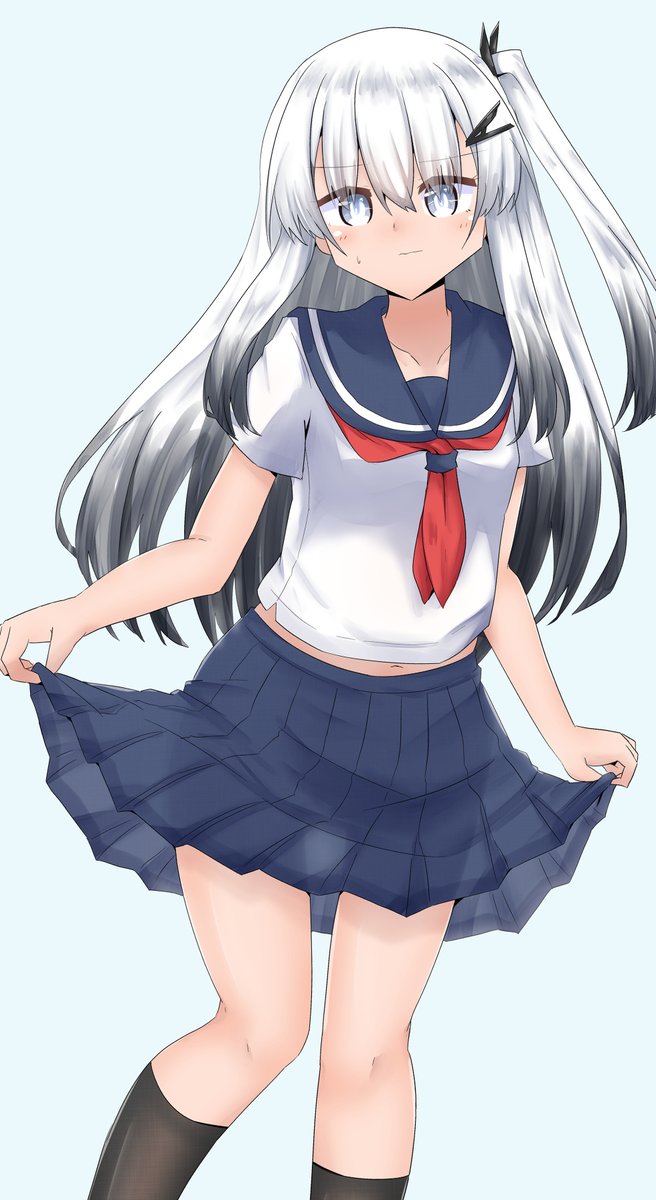 1girl solo skirt school uniform serafuku long hair hair ornament  illustration images