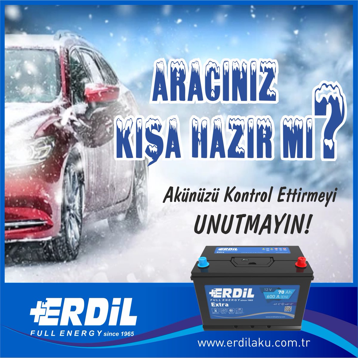 Aracınız Kışa Hazır mı? 
#Akü #Batarya #batarya #jelaku #JisNorm #QualityBattery #LeadAcid #Solar #Traksiyoner #Üretim #aku #JelAkü #başlangıç #jelbattery #dinnorm #jisnorm erdilaku.com.tr
