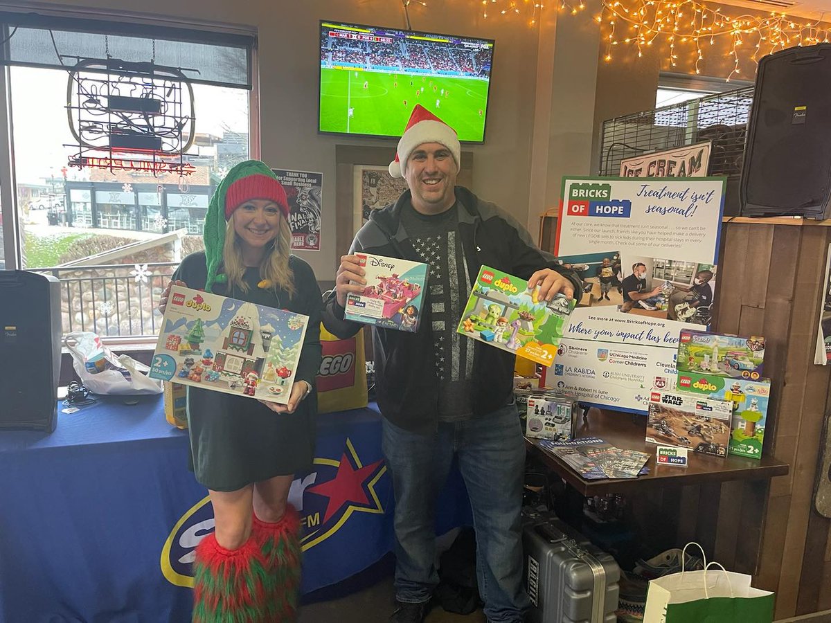 Star1055's tweet photo. THANK YOU! We collected 219 lego sets to deliver to sick kids in hospitals this season through Bricks of Hope Foundation! Raised over $400 too at Buddyz Pizza McHenry! #giving #BricksOfHope - @radiojoecicero @TinaBree2 https://t.co/AgV9uENIRF