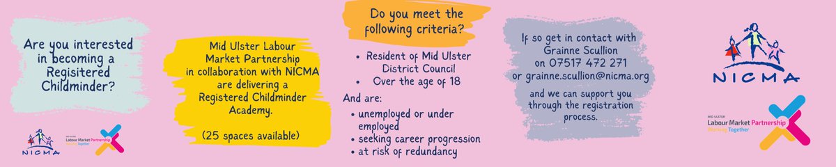 Start your New Year with a New Career as a Registered Childminder! 
Are you over 18 and a resident of the Mid Ulster District Council? If you are unemployed, under-employed, at risk of redundancy or seeking career progression, register for our Registered Childminder Academy.