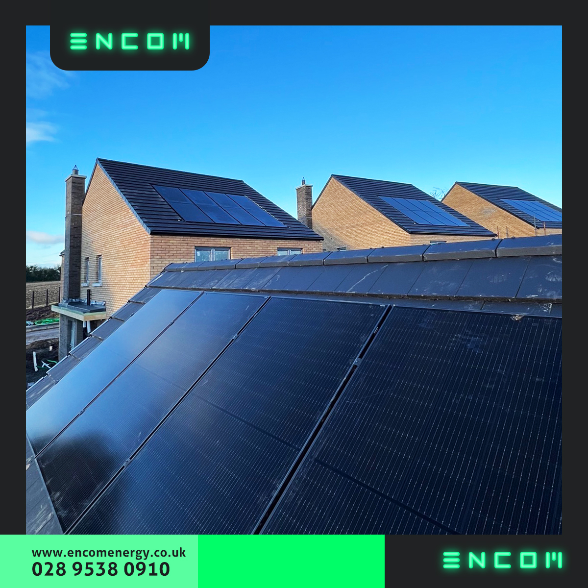 Team Encom have been busy at Moira One, Moira 💪🏻
We installed 8 sleek in-roof solar panels for each of the fantastic new homes built in Phase 2 by <a href="/group_mayfair/">MayfairGroup</a>. 

⚡️ENCOM ENERGY ⚡️
📞 028 95 380 910
💻 encomenergy.co.uk