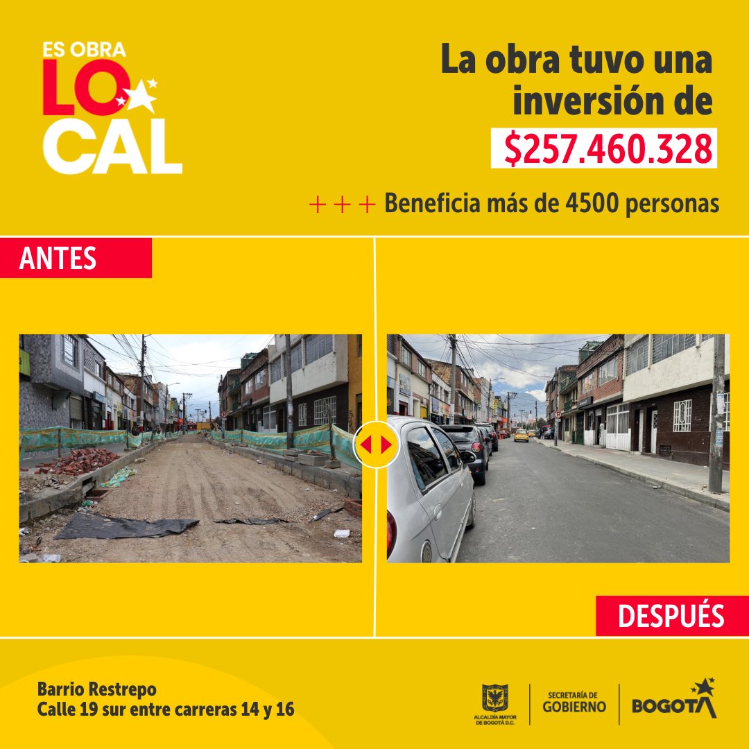 GobiernoBTA's tweet photo. En los dos últimos años, más de $929 millones han sido invertidos para mejorar la infraestructura de la localidad Antonio Nariño.🛣🏗⚙️

#ObraLocal sigue mejorando cada rincón de nuestra ciudad para brindarle espacios dignos a las y los bogotanos. 

¡Seguimos!✊🏽 https://t.co/nQc9YtbUy3