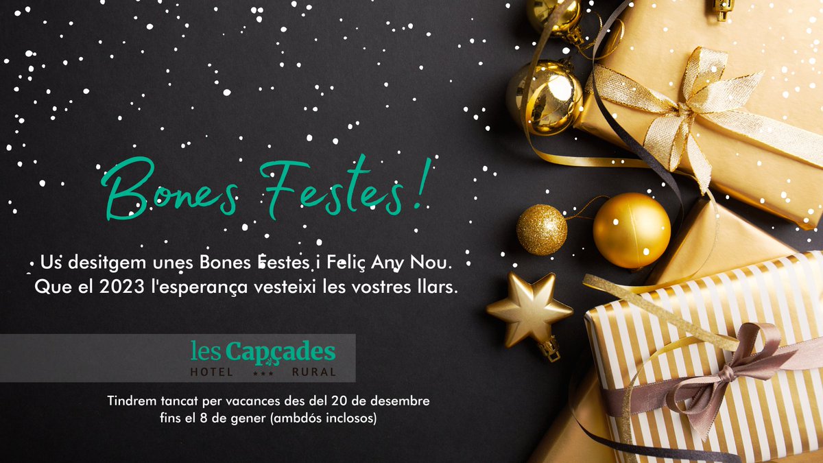 HotelCapcades's tweet photo. La familia Miralles y todo el equipo de Les Capçades ¡os deseamos unas Buenas Fiestas! 🎄
Estaremos cerrados por vacanciones del 20 de diciembre al 8 de enero. 🎅🏻

https://t.co/179P1OOjYd

#HotelLesCapcades #hortadesantjoan  #terraalta #bonnadal #Feliznavidad #navidad #nadal https://t.co/UPPo3qOeNa