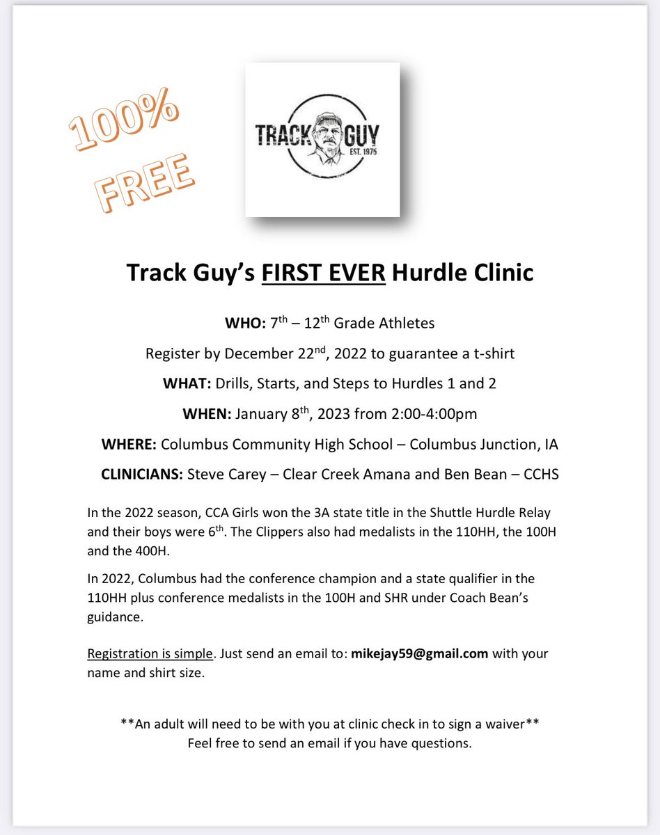 TrackGuyUSA's tweet photo. Register in the next 10 days to guarantee yourself a FREE Track Guy t-shirt! 🏃🏾‍♀️❤️🏃🏼‍♂️

It really can’t be much easier. Just email Mike Jay - mikejay59@gmail.com, give him your name and shirt size, and we’ll see you January 8th 💥 https://t.co/8MatZjMz3Y