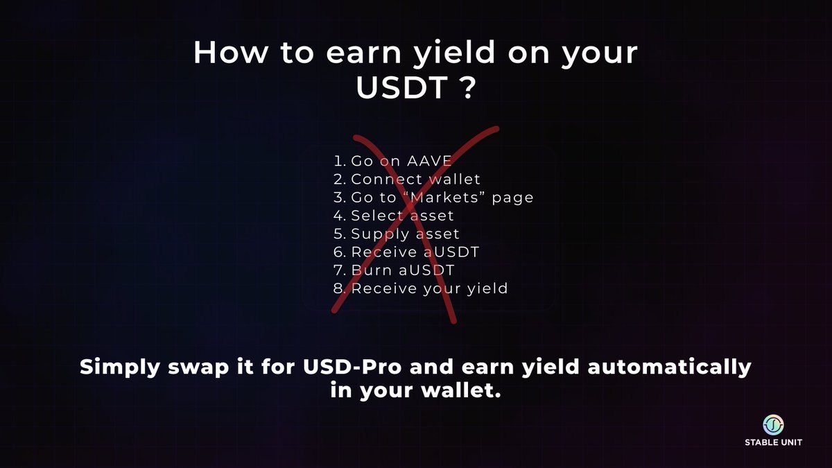 stableunitdao's tweet photo. How to earn yield on your $USDT ? 

Maybe just swap it for $USDPro and earn directly in your wallet 🐧 https://t.co/ZVZXkI5sLa