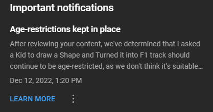diime2002's tweet photo. What is going on? @TeamYouTube 
There is literal nudity on YouTube not getting age restricted while my video where I model a 3D racetrack got age restricted? Please elaborate on this decision, this is absurd to me.
https://t.co/8SvG5GkcAV https://t.co/6xy6qIDCgQ