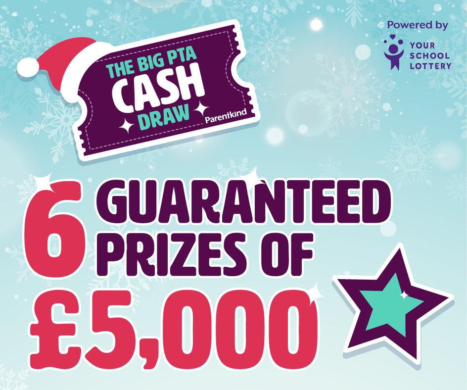 Parentkind's tweet photo. It’s your *last chance* to buy tickets for the #BigPTACashDraw! There’s six draws taking place between 14-16 December and each one has a prize of £5000!

Someone has to win the prize – will it be you?

Buy your tickets here: https://t.co/CRHWDiP4un https://t.co/3Fy3LljIjO