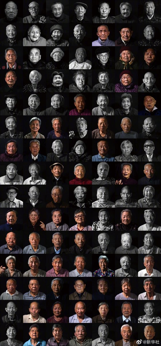 XinhuaChinese's tweet photo. 1937年12月，侵华日军制造了南京大屠杀，30多万手无寸铁的中国平民和放下武器的士兵惨遭杀害，给劫后余生的幸存者留下难以抚平的伤痛和苦难记忆。85年岁月流逝，截至目前，南京侵华日军受害者援助协会登记在册的在世幸存者仅剩54人。我们记录下部分幸存者的名字和肖像，为史存证。 https://t.co/ZfhsWruYqD
