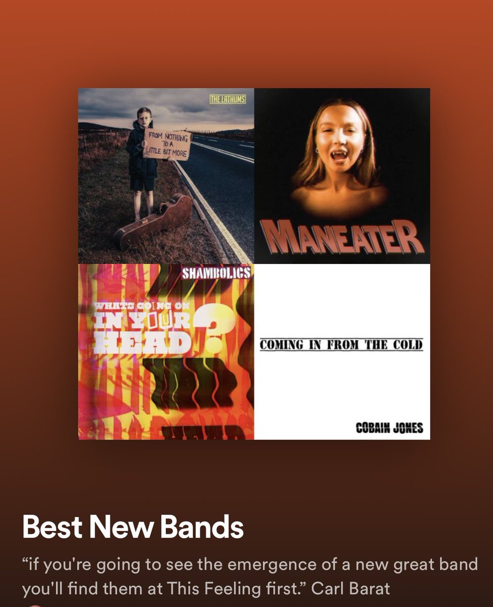 This Feeling (@this_feeling) on Twitter photo Best New Bands playlist adds week 49/2022
<a href="/TheLathums/">THE LATHUMS</a>
<a href="/DeadPonyBand/">Dead Pony</a>
<a href="/shambolicsmusic/">Shambolics</a>
<a href="/Cobain_Jones/">Cobain Jones</a>
<a href="/lucydeakinmusic/">Lucy Deakin</a>
<a href="/daclockworks/">The Clockworks</a>
<a href="/TDP_Band/">The Disaster Party</a>
<a href="/ggghostwoman/">GHOSTWOMAN</a>
<a href="/goodforgordon/">DIRT HAPPY</a>
<a href="/Maystonesuk/">Maystones</a>
<a href="/DeanoRifles777/">Deano Rifles & Regency</a>
<a href="/louiscroftmusic/">Louis Croft</a>
<a href="/SPRINGFIELD__UK/">SPRINGFIELD</a>
<a href="/Blondshe11/">Blondshell</a> & more
open.spotify.com/playlist/3ku8L… Best New Bands playlist adds week 49/2022
<a href="/TheLathums/">THE LATHUMS</a>
<a href="/DeadPonyBand/">Dead Pony</a>
<a href="/shambolicsmusic/">Shambolics</a>
<a href="/Cobain_Jones/">Cobain Jones</a>
<a href="/lucydeakinmusic/">Lucy Deakin</a>
<a href="/daclockworks/">The Clockworks</a>
<a href="/TDP_Band/">The Disaster Party</a>
<a href="/ggghostwoman/">GHOSTWOMAN</a>
<a href="/goodforgordon/">DIRT HAPPY</a>
<a href="/Maystonesuk/">Maystones</a>
<a href="/DeanoRifles777/">Deano Rifles & Regency</a>
<a href="/louiscroftmusic/">Louis Croft</a>
<a href="/SPRINGFIELD__UK/">SPRINGFIELD</a>
<a href="/Blondshe11/">Blondshell</a> & more
open.spotify.com/playlist/3ku8L…
