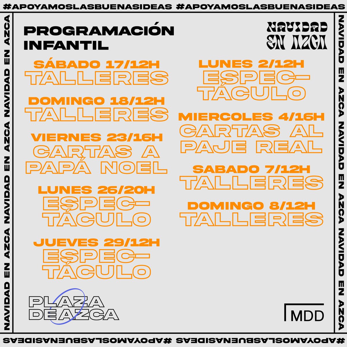 Ya puedes ver los horarios completos de #NavidadEnAzca ✨

¡Apunta en tu calendario lo que no te puedes perder!🗓️ Y si aún no la tienes, no te olvides de sacar tu entrada gratuita🎟mercadodediseno.es/navidad-en-azc…

#NavidadEnAzca✨ #apoyamoslasbuenasideas #diseño #market #marketspain