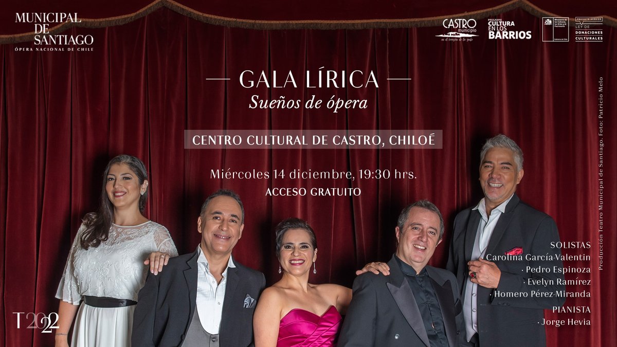 MunicipaldeStgo's tweet photo. ¡La ópera llega a Chiloé! 🤩

Si eres de la zona, ven a disfrutar de la Gala Lírica “Sueños de ópera” que se realizará en el Centro Cultural de Castro, donde cantantes y músicos del Municipal llegarán para deleitar al público del sur del país. 🎼

¡Te esperamos!👏 https://t.co/ZOvQEYdhQ7