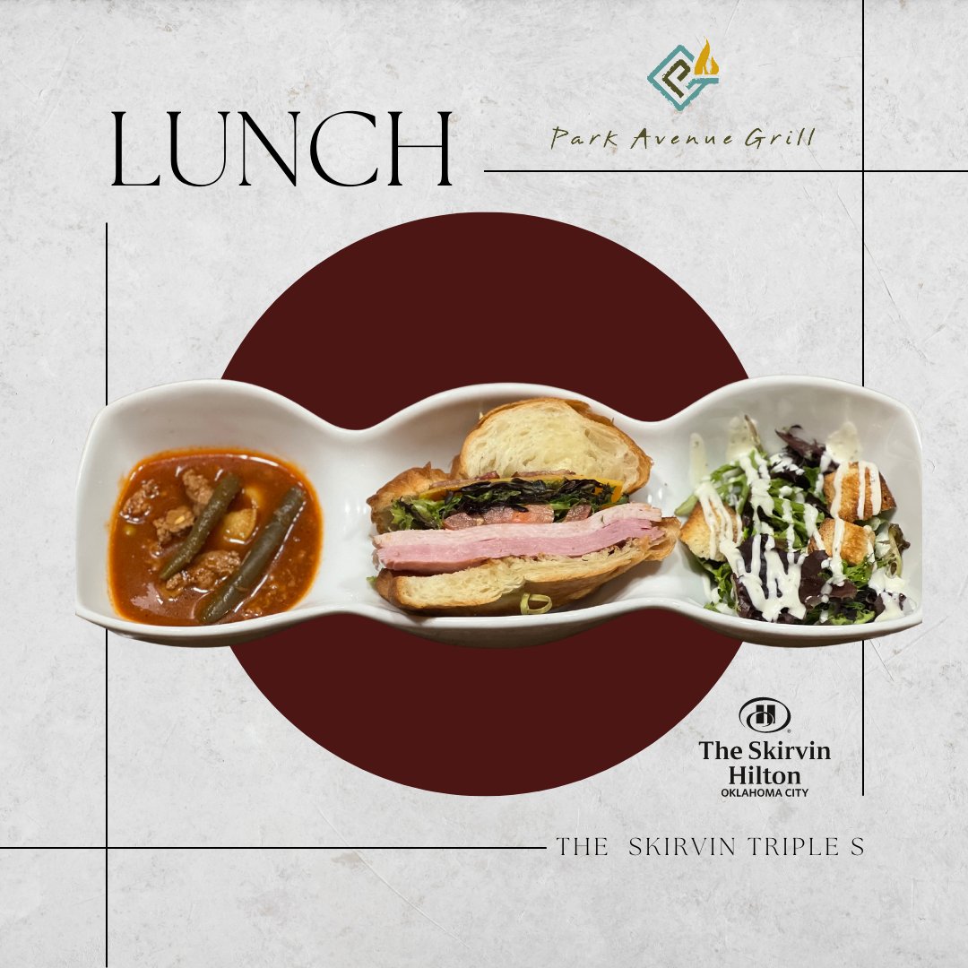 This week's Triple S offering is the most comforting cowboy stew, paired with a delicious ham, turkey &amp; bacon club on a croissant.  It is a dipper's delight of a sandwich/soup/salad combo. This week only, for $14. #ParkAvenueGrill #SkirvinHiltonOKC #OKC