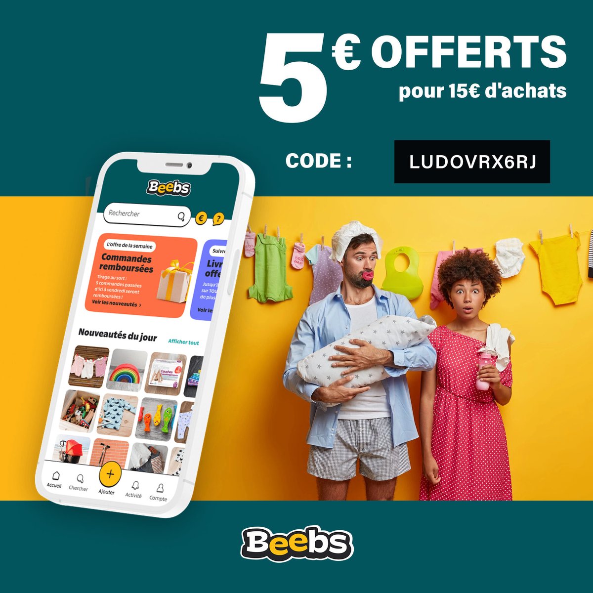 VZustavo's tweet photo. ✅ 5.00€ OFFERTS ✅ sur #beebs

Sur tout le site ➤ Code : LUDOVRX6RJ

Code parrainage à entrer lors de votre première commande éffectuée sur #beebs
(pour un montant minimum d'achat de 15 €).

#shopping #beebs #secondemain #blackfriday #bonplan #parrainage #concours #Noel https://t.co/tAuRu8Ut3D