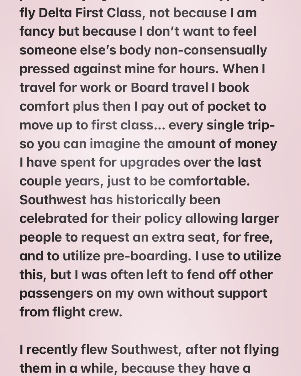 TheAndrewAleman's tweet photo. Why as a Fat person I prefer to fly @Delta despite @SouthwestAir’s “People of Size” policy. (cont. in the comments) https://t.co/wqx8furY20