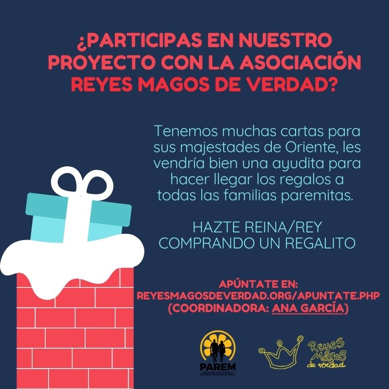 Como otros años, pedimos tu ayuda para que nuestr@s paremitas de 2 a 14 años puedan recibir un regalito para Reyes Magos. Reyesmagosdeverdad.org/apuntate.php