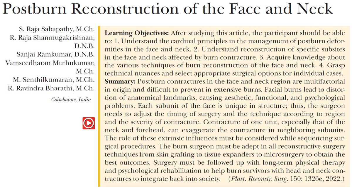 Burn injury is one of the most common and devastating conditions in the world. This CME article from the famed Ganga Hospital presents guidance on applying plastic surgery principles to achieve suitable outcomes. A must read for plastic surgeons. bit.ly/3PmfYmz