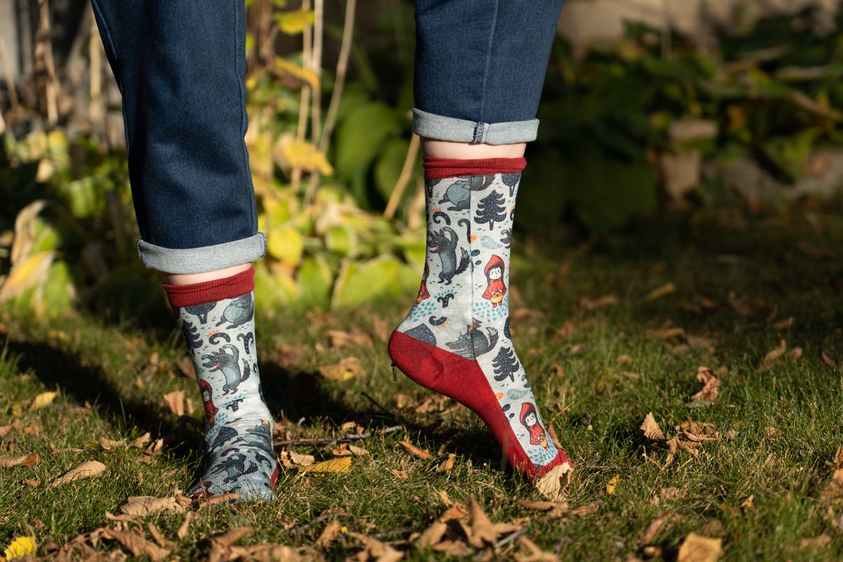 Little Red Riding Hood's grandmother invited me over on Tinder. She's an animal in bed. Little Red Riding Hood socks at GoodLuckSock.com #BigBadWolf #redridinghood #redridinghood #sockdesign #madewithlove #funsocks #sockshop