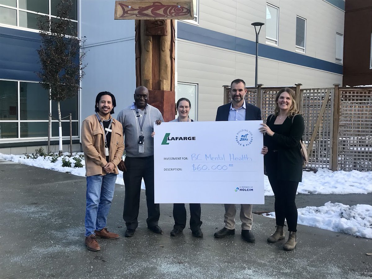 Lafarge_Canada's tweet photo. With the help of our valued partners, we are excited to donate $60,000 to @BCMHSUS. As Lafarge Canada operates in all health regions across the province, this money goes some way to supporting the communities in which we live and work. #BuildingForAll #mentalhealth https://t.co/gGSkGbR9ac
