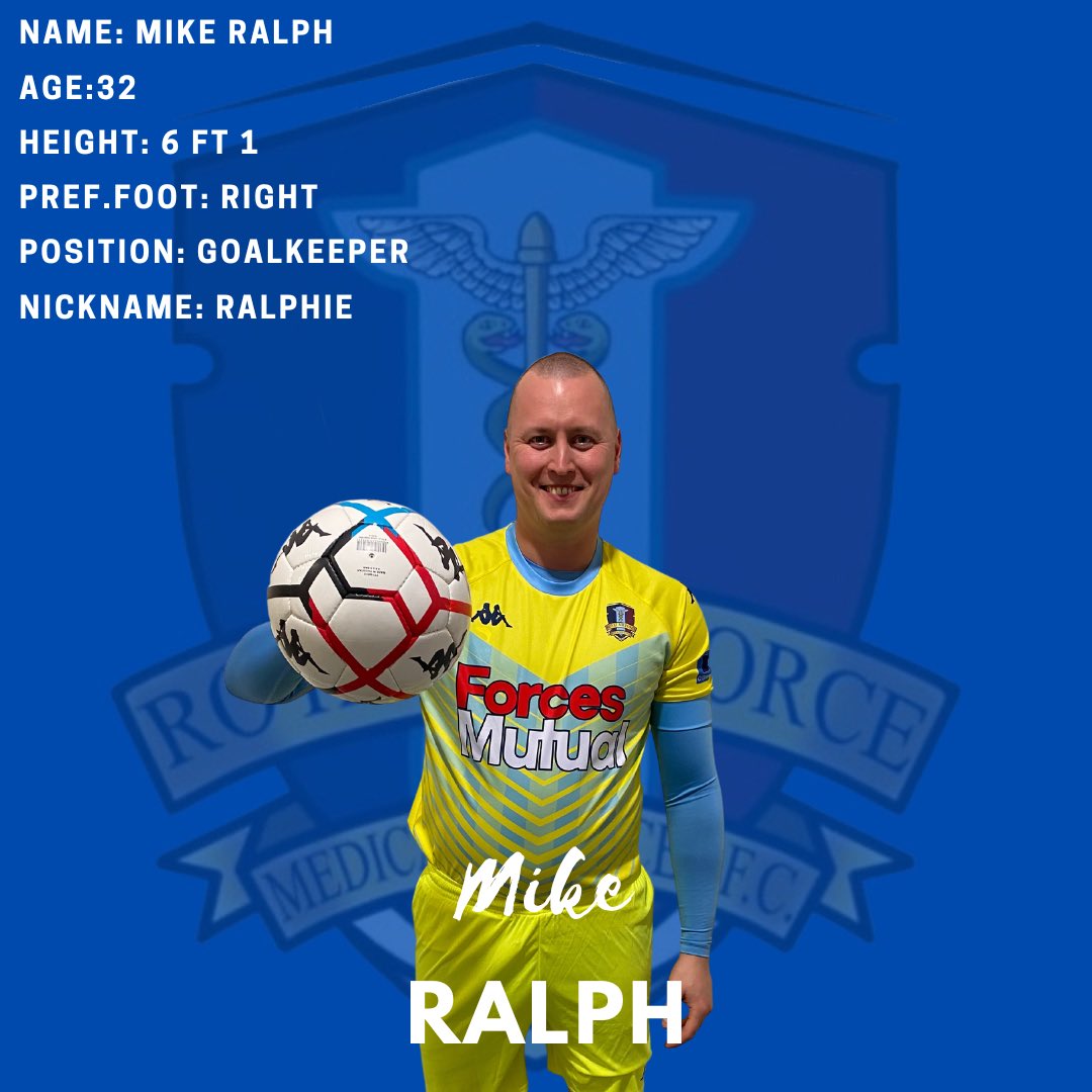 rafmsfc's tweet photo. MEET THE TEAM MONDAY! ⚽️
.
.
This week we have one of our Goal Keepers, Mike Ralph!
#meettheteammonday #meettheteam #dms #rafmsfc #medic #medservices #defencefootball https://t.co/1lOo7pbROb