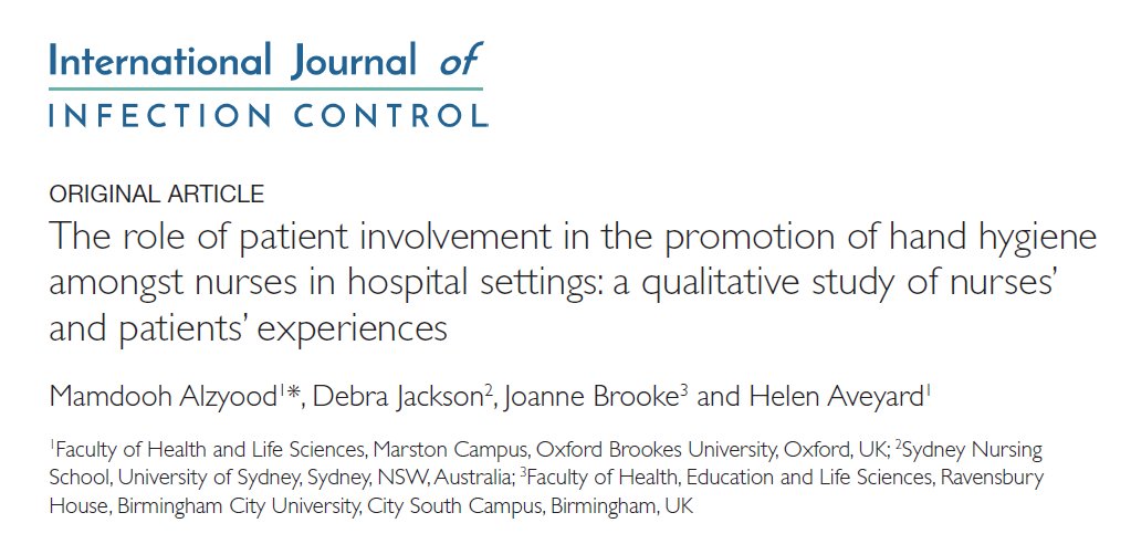 It is a very rewarding feeling to have your work published! Results from my doctoral studies have been published in the International Journal of Infection Control. #Patientinvolvement #handhygiene. doi.org/10.3396/ijic.v…