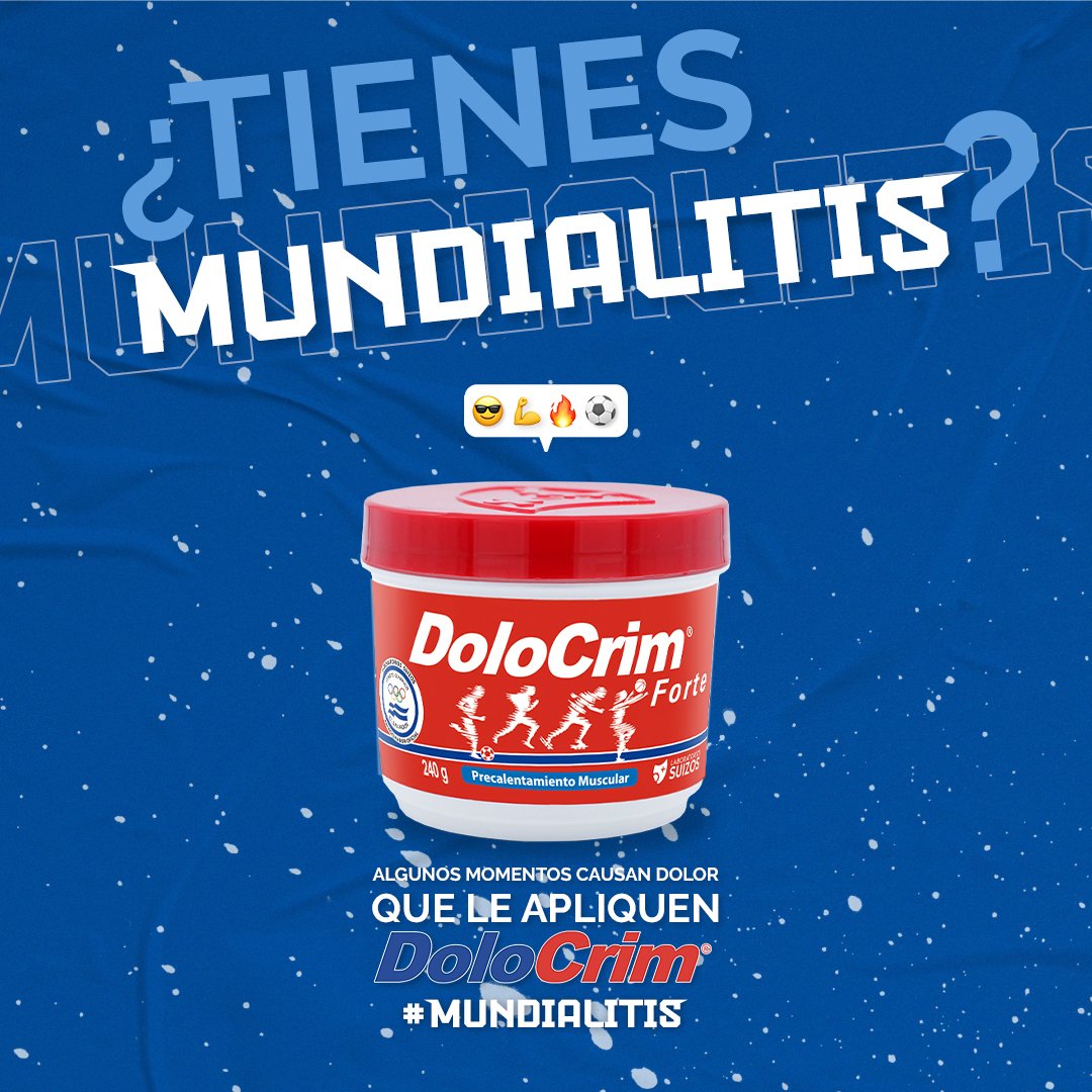 labsuizos's tweet photo. Que los dolores musculares no te hagan abandonar el partido 😰 con #Dolocrim deja el alma en la cancha hasta el final 💪🏻.  #Mundialitis https://t.co/MBwYbrWD1i