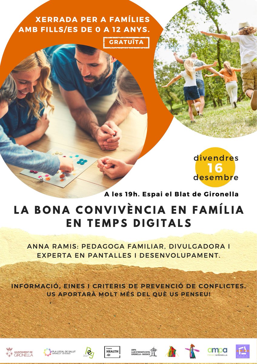 Continuem amb les activitats del projecte Health-G! Aquest divendres l'Espai el Blat acollirà la xerrada "La bona convivència en família en temps digitals".