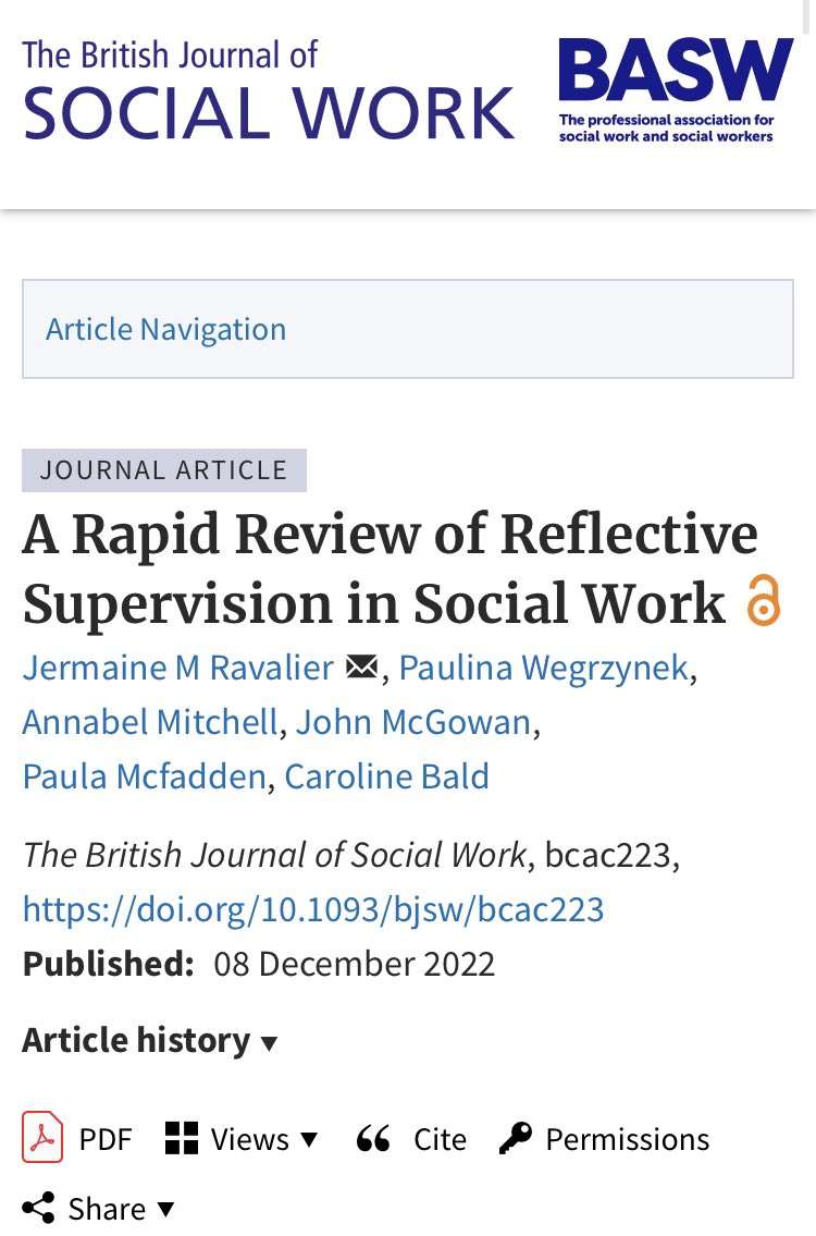 Just published! A rapid review of reflective supervision in social work <a href="/BJofSW/">BJSW</a> Great to see in print thank you for opportunity <a href="/Ravalier/">Jermaine</a> and team. academic.oup.com/bjsw/advance-a…